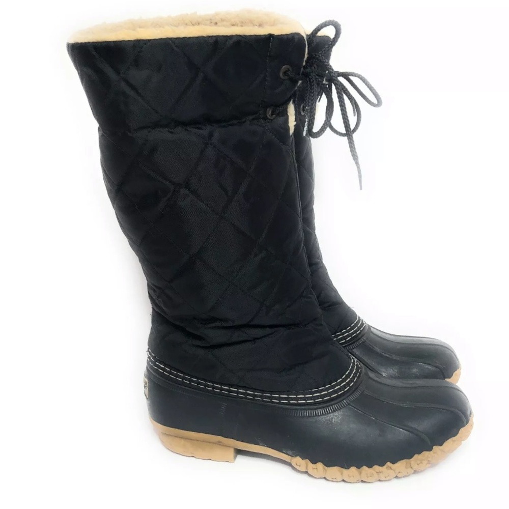 LL Bean black quilted fleece lined duck boots 8